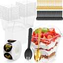 20 Pack 3oz Mini Dessert Cups with Lids, Spoons & Forks Clear Plastic Parfait Cups for Jello, Mousse, Yogurt, Pudding Disposable or Reusable Appetizer Cups (80pcs)
