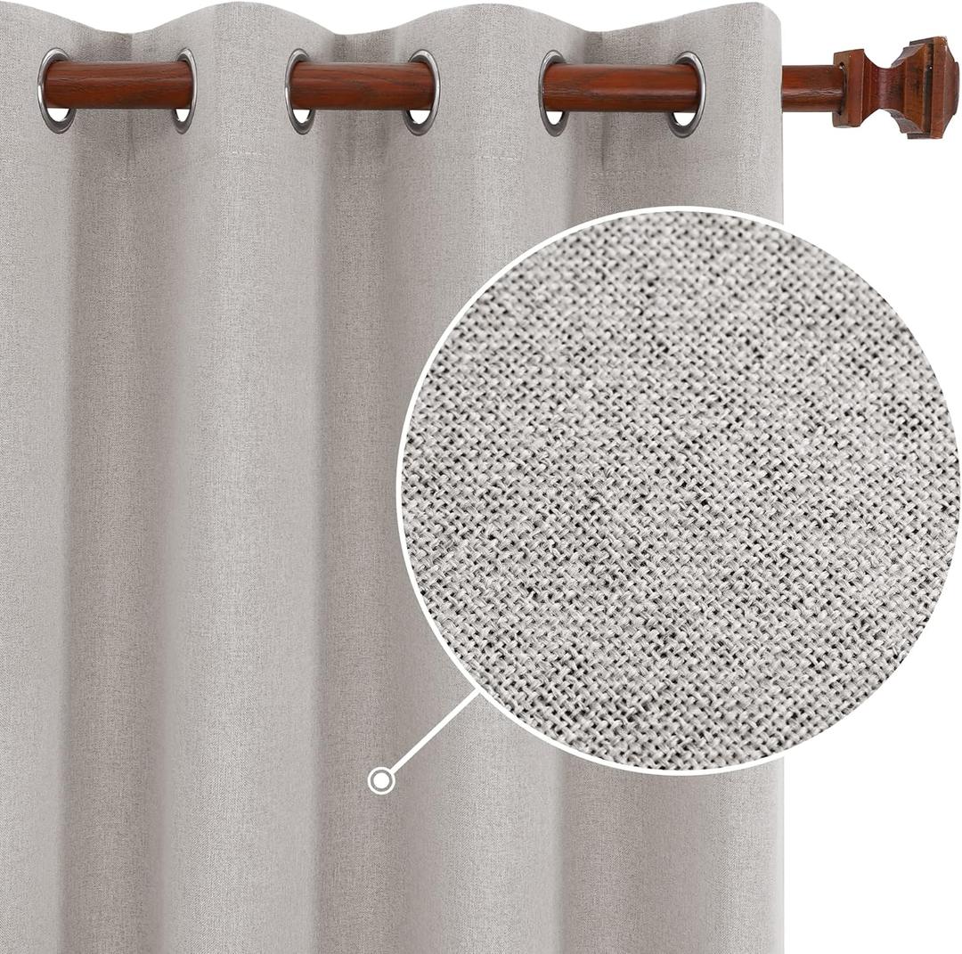 Deconovo Total Blackout Curtains Linen Curtains Room Darkening Curtains with Grommets for Bedroom Living Room Kids Room, 2 PanelsNatural52Wx63L Inch