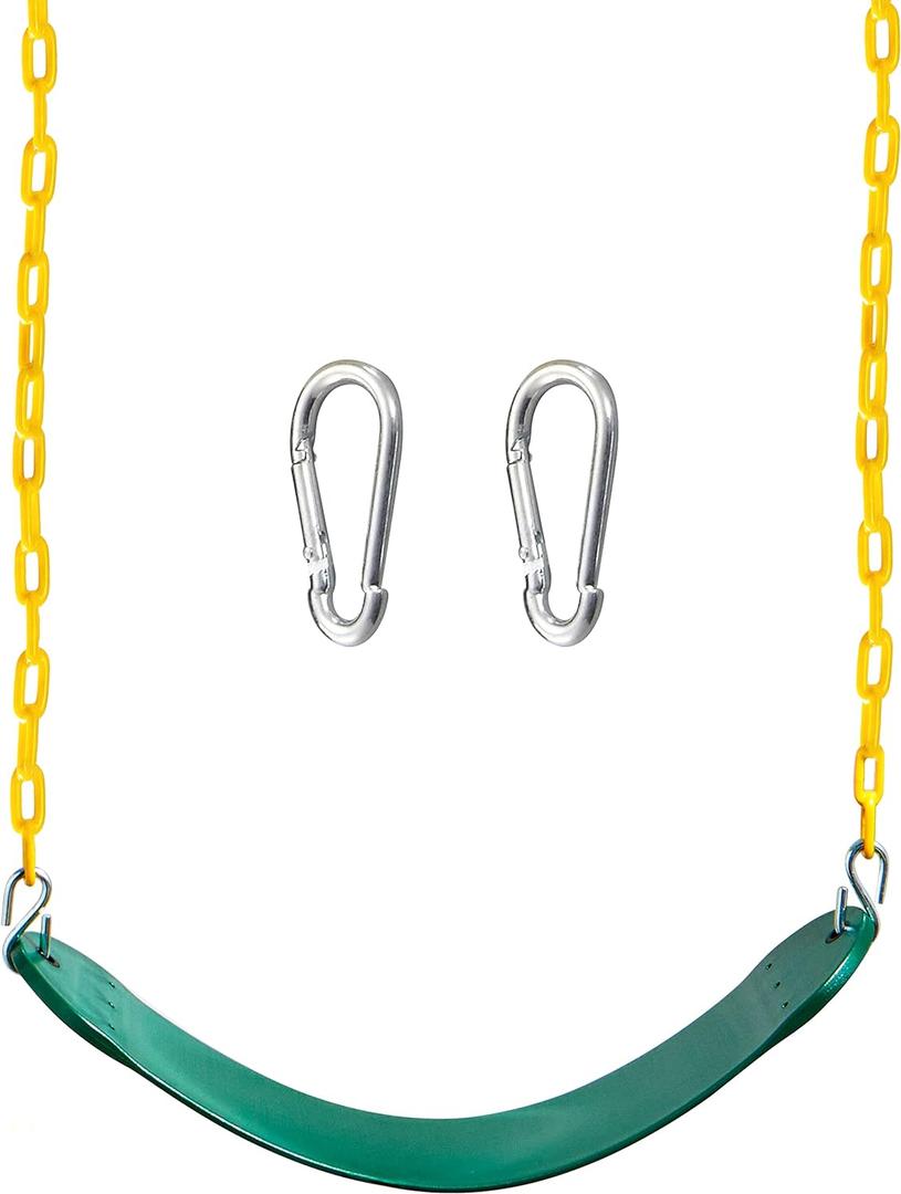 TURFEE Heavy Duty Swing Seat Green Color with 66 Chain, Swing Set Accessories Replacement with Snap Hooks for Kids Outdoor Play Playground