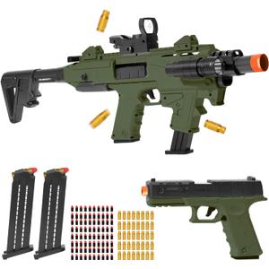 Soft Bullet Toy Gun Blaster Soft Bullet Toy Dart Hand Gun Pistol Foam Shell ejecting Blasters with 2 Clips, Gifts for Boys Girls Adults Age 8+ (Green)