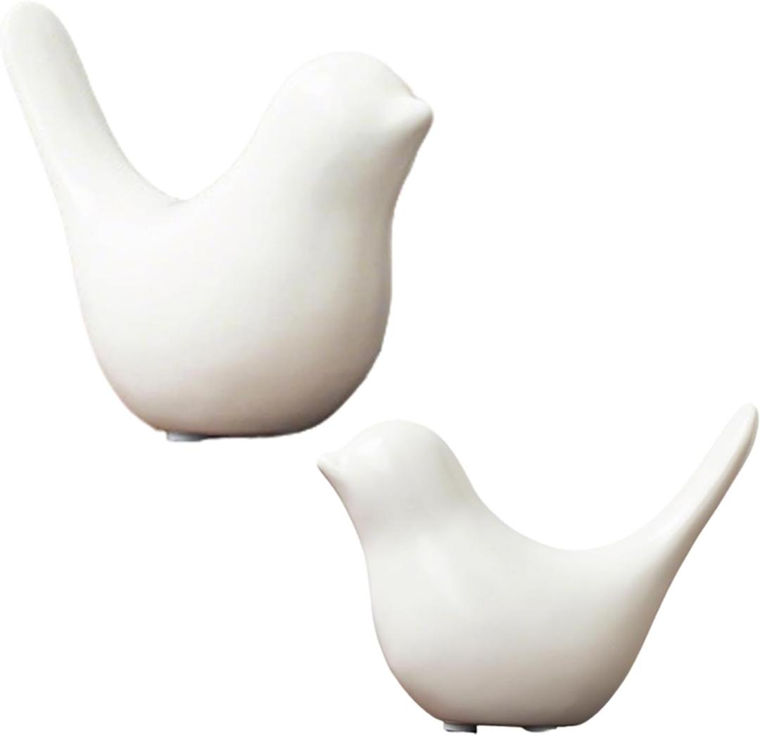 White Bird Figurines, Small Animal Statues, Ceramic Home Decor, Modern Decorative for Office, Bookshelf, Bedroom, Living Room, 2 Pieces