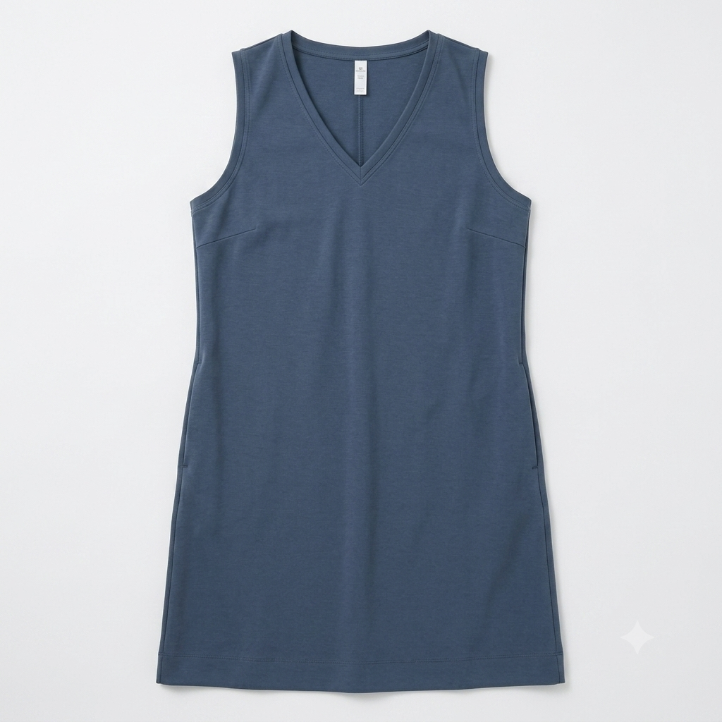 ODODOS Modal Soft V-Neck Tank Dress for Women Sleeveless Sundress Casual Relaxed Summer Dress with Pocket, Deep Blue, X-Large