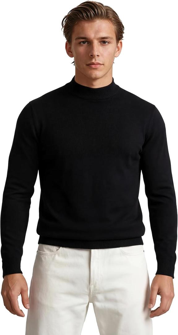 X RAY Mens Mock Neck Sweater, Soft Slim Fit Pullover Top, Basic Mock Neck Sweater for Men (Large, Black)