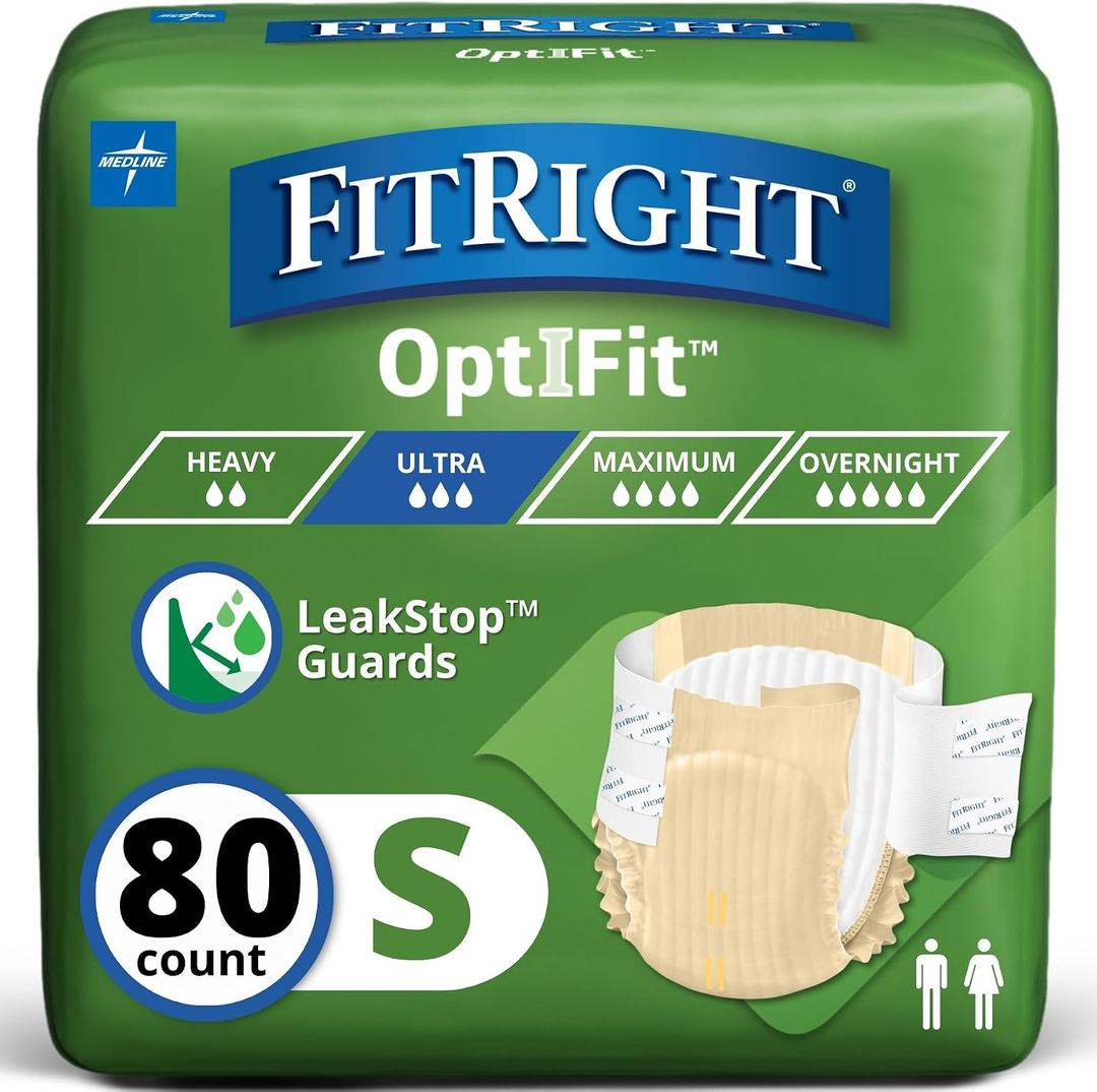 FitRight Ultra Adult Diapers, Disposable Incontinence Briefs, Leak-Proof Diaper, Absorbent Briefs For Men and Women, Maximum Protection, Small, 20 32 in, 20 briefs per bag, 80 briefs per case (Pink, S)