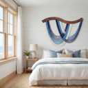 Mindsoft Macrame Wall Hanging Dip Dyed Handmade Woven Tapestry Boho Wall Decor Navy Blue Neutral Modern Bohemian Walls Art Decorations for Headboard Bedroom Living Room Fireplace, 31.5 x 23.6'', 32.3"L x 5.1"W