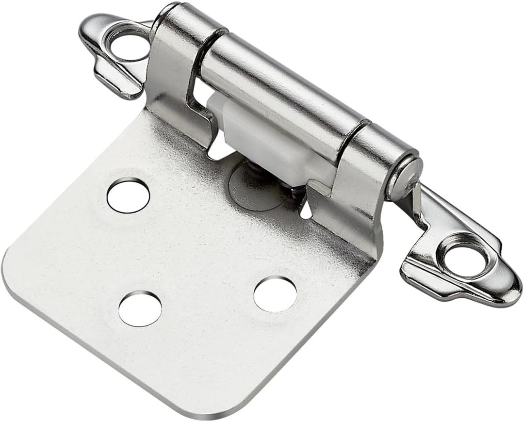 Home Expert 50 Pack (25 Pairs) Polished Chrome Cabinet Hinges for Kitchen Doors, Self-Closing, 1/2 Inch Overlay (Variable), Semi-Concealed Face Frame, Surface Mount Cabinet Hardware