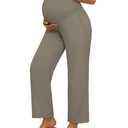 Huukeay Women's Cotton Linen Blend Maternity Pants, High Waisted Lounge Pregnancy Pants Over the Belly Trousers with Pockets(Mocha,X-Large)