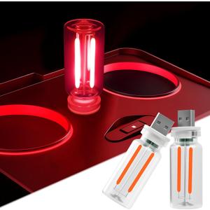 LYCARESUN 2 PCS Car USB Night Light Bulb, Touch Dimmable Car Interior Ambient Lights, Portable Mini USB Retro Glass Bottle Lamp Decorations for Vehicle, Bedroom, Hallway, Camping (Red)