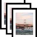 16x20 Picture Frame Black Set of 3, Display Pictures 11x14 with Mat or 16 x 20 Without Mat, Poster Frames 16x20 for Wall Hanging Horizontal and Vertical