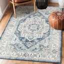 3'x5' Area Rugs Washable Boho Rug, Non Slip Carpet for Living Room, Bedroom, Kitchen, Soft Low-Pile, Navy/Beige