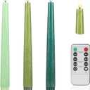 Green Flameless Taper Candles, 9.6" Real Wax Battery Operated Candles with Remote, 3 Pack Flickering, Gradient Candlesticks, Fake Candle for Home, Wedding, Party Decor