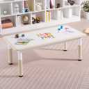 Adjustable Kids Table, Arts and Crafts Child Table with Graffiti Desktop, 7 Level Height Adjustable Children Table for Ages 3-8, Easy to Wipe Toddler Desk for Classrooms/Daycares/Homes (Burlywood)