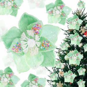 Norme 15 Pcs 3 Size Velvet Christmas Poinsettia Flowers Magnolia Glitter Artificial Flowers Ornaments Poinsettia for Christmas Tree Wreath Garland Wedding Holiday Decor(Macaron Green)