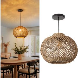 Arturesthome Rattan Woven Pendant Lights Shades, Hand-Woven Boho Chandelier Lighting, Handmade Hanging Lamp Crafts Lampshade for Dining Room W 16.5", 16.5" * 12.9"