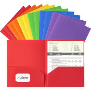 Plastic Folders with Pockets (12 Pack, Assorted Colors), Durable Heavy Duty File Folders with Business Card Slot, 2-Pocket Folder for Schoolwork & Office, Letter Size (Rainbow)