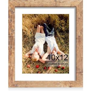 iRahmen 10x12 Picture Frame with HD Tempered Glass, Display Pictures 8x10 with Mat or 10 x 12 Without Mat, Wood Photo Frame for Tabletop and Wall Display (Rustic Brown, 1 Pack)