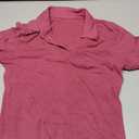 LYANER Womens Polo Shirts Short Sleeve Business Casual V Neck Collared Button Fitted Tops (Pink, L)