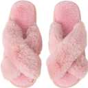 Women's Cross Band Fuzzy Slippers Fluffy Open Toe House Slippers