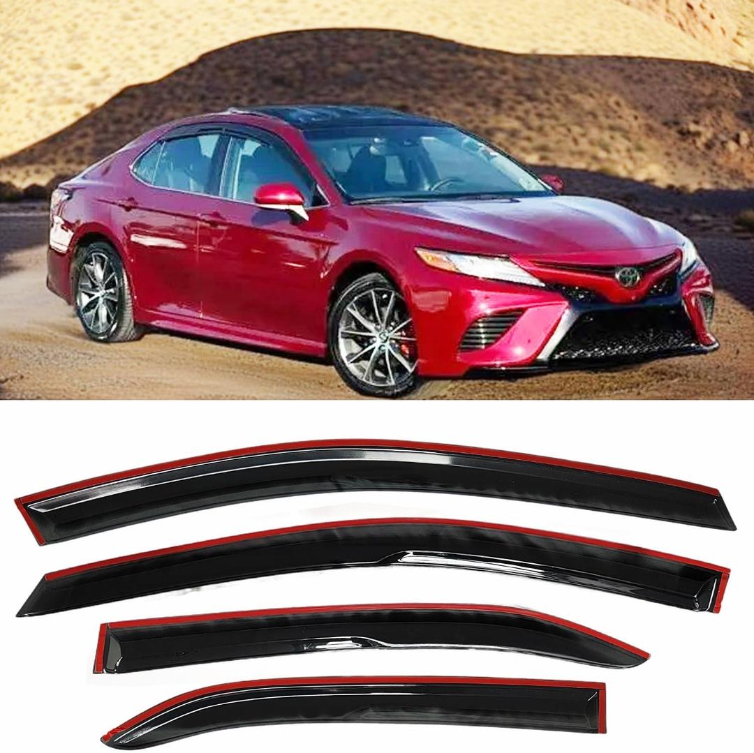 Side Window Visor Vent Deflectors Rain Guards for 2018-2024 Toyota Camry, Wind Vent Sun Shade Tape On Car Window Shades, Smoke Tint 4pcs