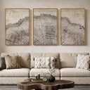Framed Modern Farmhouse Wall Art for Living Room, 3 Piece Large Neutral Tree Ring Canvas Prints Paintings, Rustic Nature Wood Stump Pictures Artwork for Bedroom Hallway Office Walls Decor, 24x36 Inch