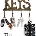 Key Holder for Wall - Cast Iron Decorative Farmhouse Rustic Wall Mount Key Organizer - 4 Key Hooks - Vintage Key Rack for Entryway with Screws and Anchors  6x8 - Gold with Black (Large)