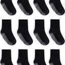 ZAPLES Baby Non Slip Grip Crew Socks with Anti Skid Soles for Infants Toddlers Kids Boys Girls (4-7 Years, Black)