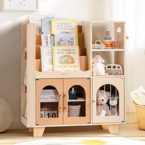 ROBUD Toy Storage Organizer, All-in-One Toy Organizers and Storage, Kids Wooden Bookshelf with 6 Storage compartments, Toy Chest Shelf Organizer for Playroom Bedroom, Caramel, 31.2 Inches X 11.6 Inches X 35 Inches