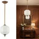 Antique Brass Milk Glass Ceiling Light Fixture-9.1in Vintage Semi Flush Mount Pendant Light with an LED Bulb included, 3 Color Options Mid-Century Art Deco Chandelier for Kicthen Dining Room Hallway