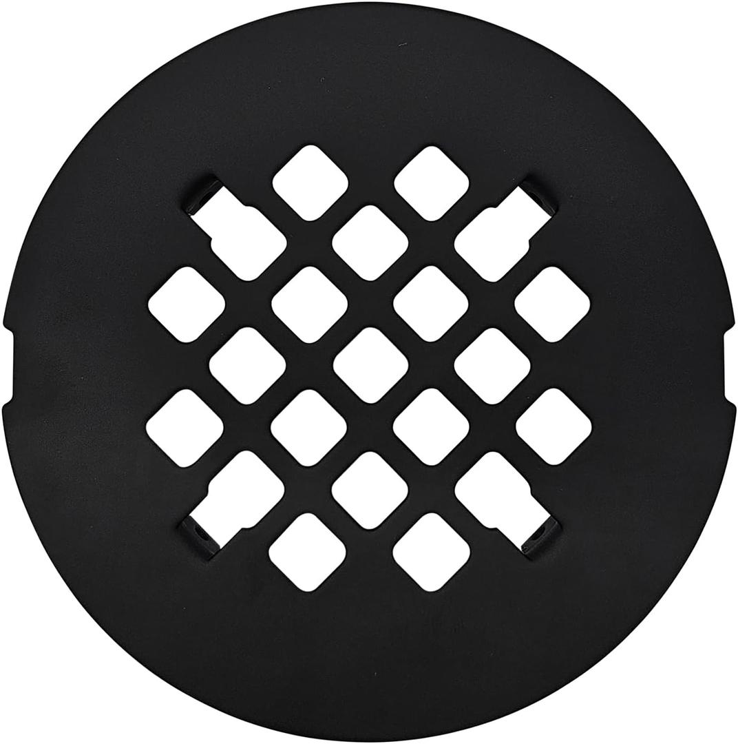4  Matte Black Snap-in Shower Drain Cover - Premium Round Black Grate Replacement - 4.25" OD Strainer - Easy Install - Durable Solid Brass Construction