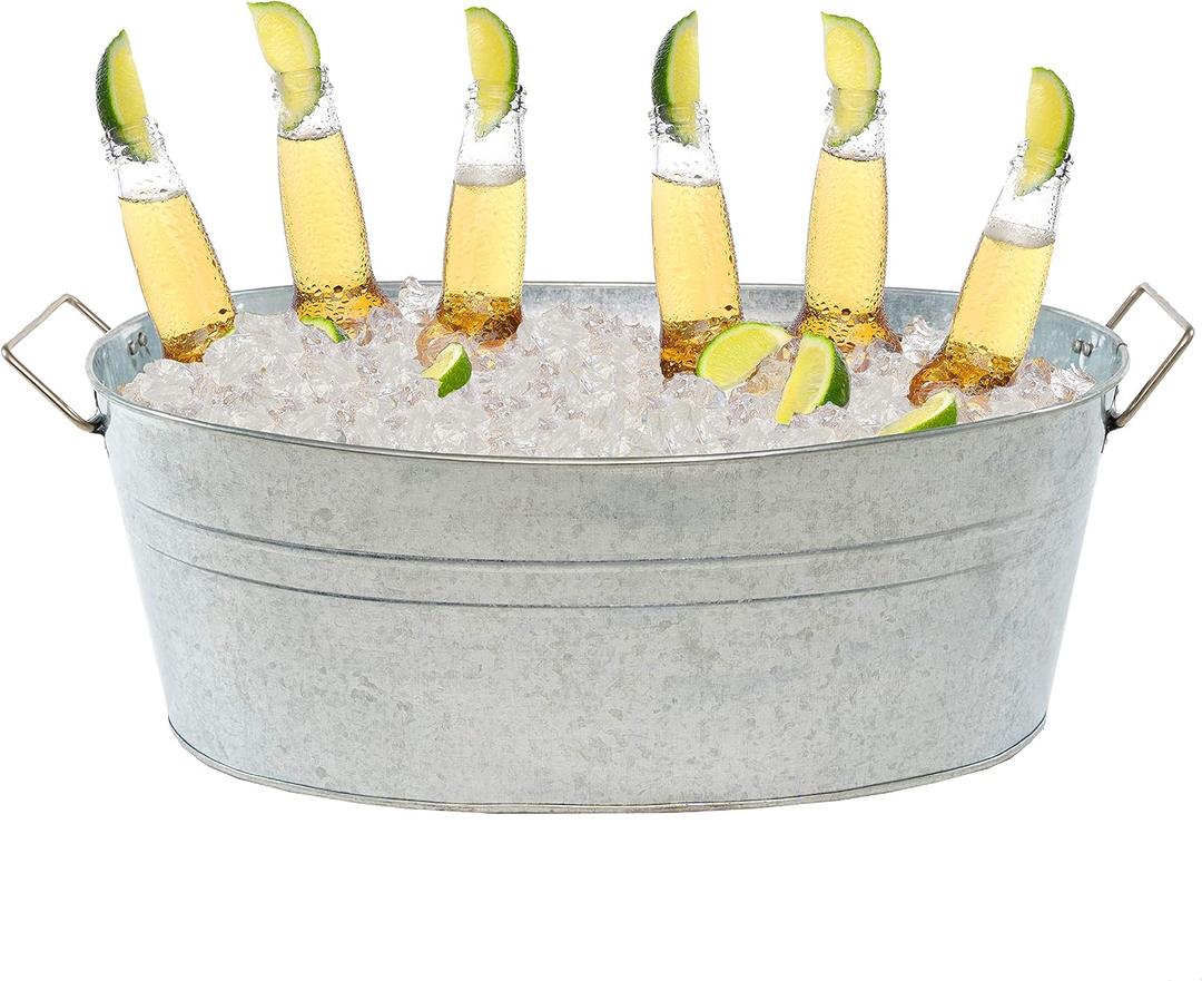 Simple Elements 2.5 Gallon Galvanized Beverage Tub - Multifunctional Ice Bucket - Beverage Tub for Parties, Events and Home Decor - Farmhouse Decor - 1.72 Lbs - 15.25" L x 10.15" W x 6.15" H, Pack of 2