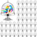 Tessco for you 48 Pieces Plastic Mini Cake Stand with Dome Cover Chocolate Candy Cupcake Containers Dessert Display Plate with Dome Cover for Birthday Wedding Holiday Party Supplies(Silver)