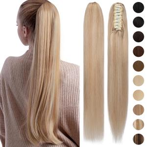 S-noilite Claw Clip Ponytail Extension Human Hair #18P613 Ash Blonde Mix Bleach Blonde Real Remy Human Hair Ponytail Extension 14inch Long Straight Hair Pony Tails Hair Extensions For Women 105Grams