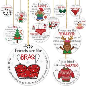 Vercraft 36 Pcs Friend Christmas Ornament 2025 12 Funny Ceramic Best Friendship Ornament 12 Gold Rope 12 Organza Bag Naughty Bra Xmas Tree Hanging Gift for Bestie Soul Women Sister Work Holiday Decor