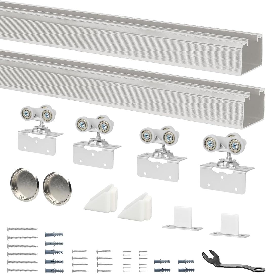 DIYHD 72" Ceiling Mount Bypass Pocket Door Sliding Hardware Kit (No Door)