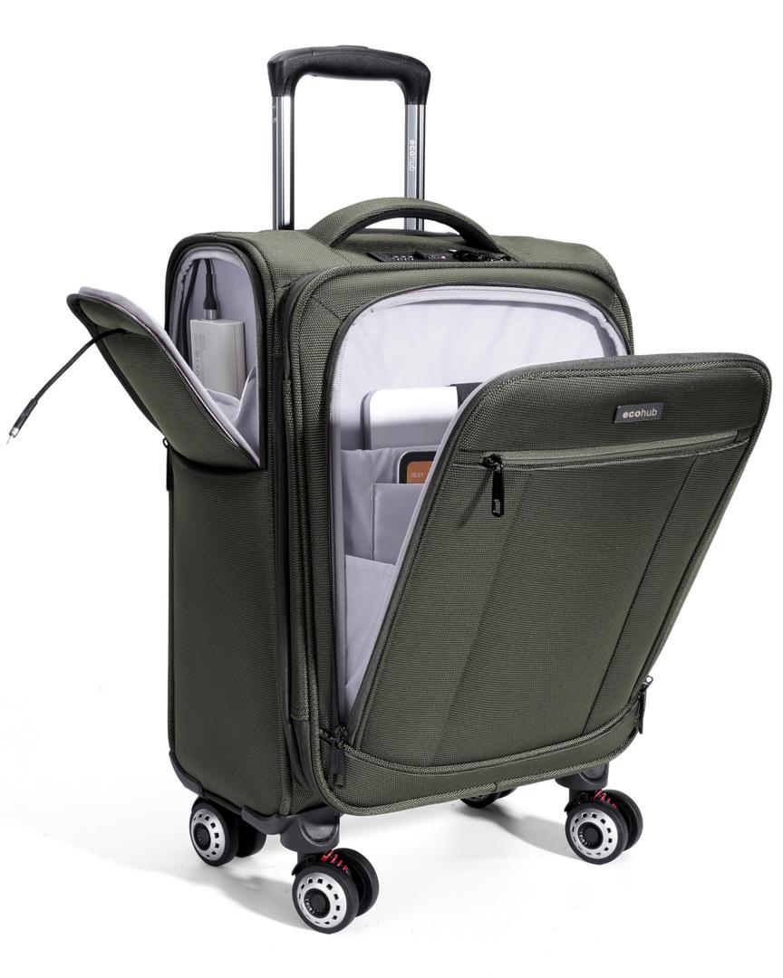 ECOHUB Carry On Luggage Airline Approved, 21 Inch Height Softside Carry On Suitcase with Spring Shock-Absorbing Spinner Wheels, Lightweight Travel Luggage with TSA Lock, Fits 22x14x9 Carry-On Bag