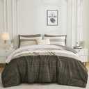 Drucon Comforter Set Queen Size 7 Piece Bed in a Bag Brown Striped Bedding Set Soft Microfiber Comforter and Sheet Set for All Season (Queen, 90"x90")