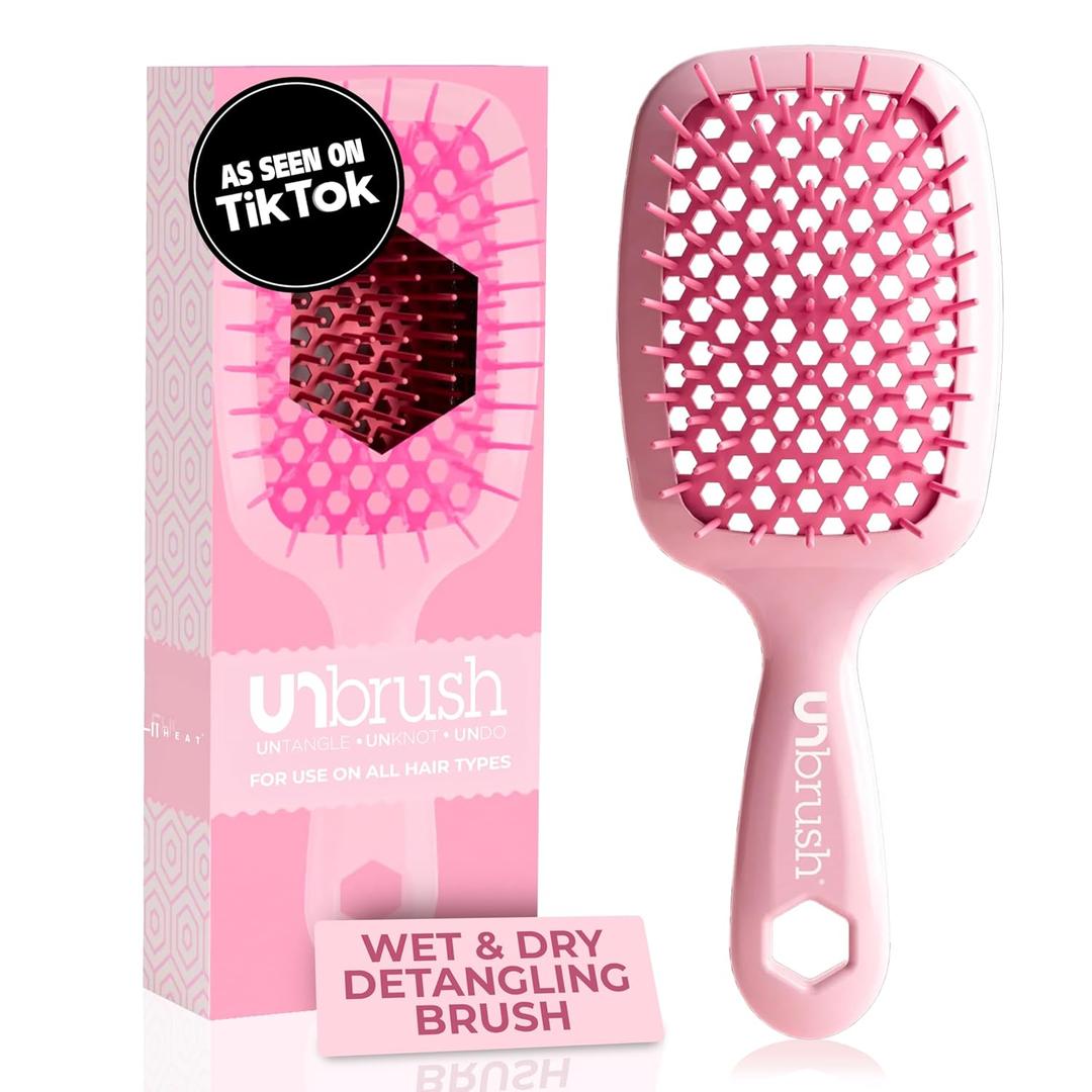FHI Heat UNbrush Detangling Brush for Pain-Free Brushing on All Wet or Dry Hair Types  Durable DuoFlex Anti-Static Bristles, Lightweight Handle, Vented Hair Brush (Peony Light Pink)