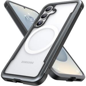RAPTIC Shield Magnetic Case for Samsung Galaxy S25–Compatible with MagSafe, [13FT Mil-Grade Drop Protection], Durable Anodized Shockproof Aluminum Frame Slim Samsung S25 Case, Black/Grey