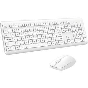 Wireless Keyboard and Mouse Combo, Full Size Silent Ergonomic Keyboard and Mouse, Long Battery Life, Optical Mouse, 2.4G Lag-Free Cordless Mice Keyboard for Computer, Mac, Laptop, PC, Windows(White)
