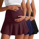 Sweetyweee 3 Pack Maternity Tennis Skirts for Women Golf Athletic Flowy High Waisted Pregnancy Skirts with Shorts Pockets, Size M