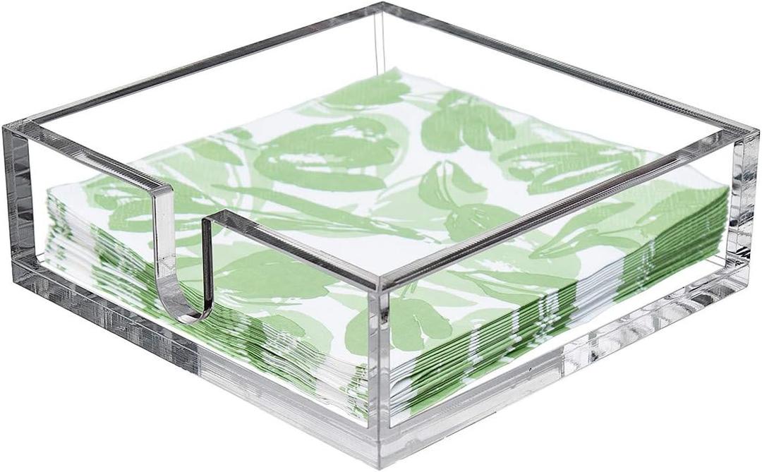 CY craft Acrylic Lunch Napkin Holder,Table Top Decorative Napkin Tray for Dining Table and Kitchen,Clear Luncheon Napkin Holder Tissue Dispenser, Horizontal Display,7.1 x 7.1 x 2.6 inches (7.1x7.1x2.6 Inch Lunch Napkin Holder)