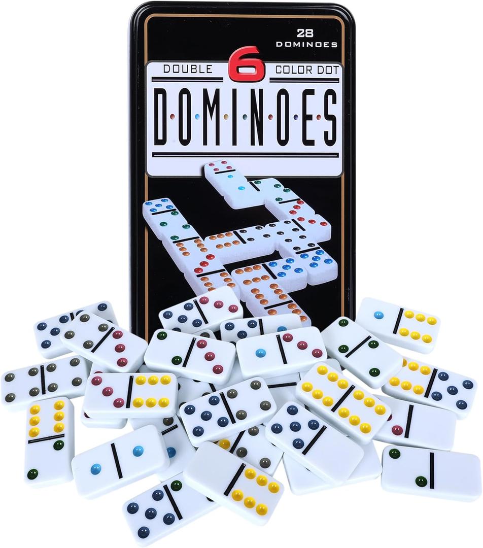 Double Six Dominoes Set | 28 Domino Tiles Double 6 Dominos with Storage Tin | Classic Family Game for Kids & Adults | Ideal for Travel, Game Nights & Educational Fun | 2-4 Players