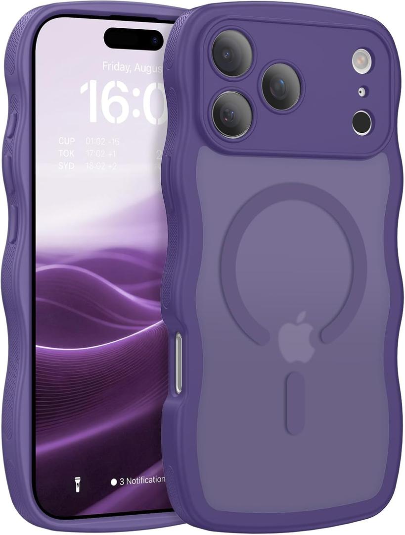 BENTOBEN Magnetic for iPhone 17 Pro Case, Cute Wavy Full Camera Protection [Compatible with MagSafe] Matte Anti-Slip Bumper Women Girls Boys Protective Cover for 17 Pro 6.3", Deep Purple