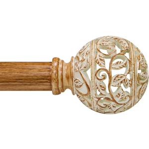 Boho Wood Curtain Rods For Windows 48 to 84 Inches, 1 Inch Heavy-Duty Adjustable Decorative Curtain Rods With Branches Leaves Hollow Finials for Bedrooms and Living Rooms In Farmhouses.