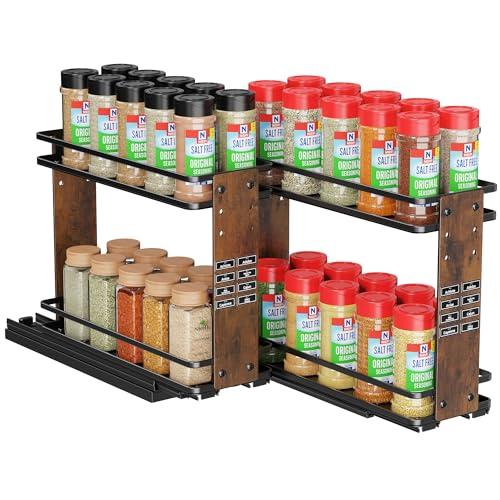 Nieifi Pull Out Spice Rack Organizer, 2 Tiers, Wood Grain, Spice Organization for Cabinet, Height Adjustable, Easy to Install, Wood Grain