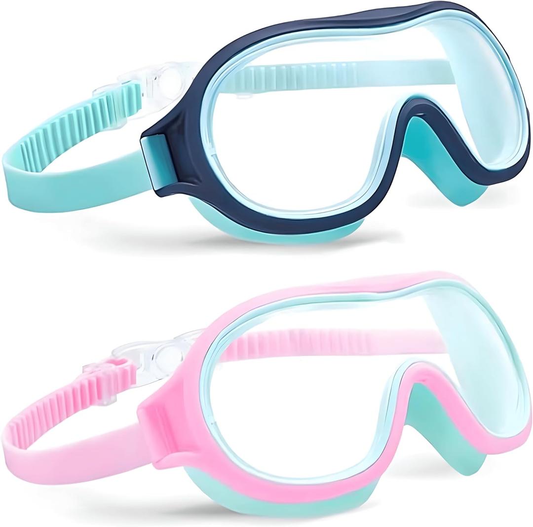 Aegend 2 Pack Swim goggles for Kids 3-15, Anti-Fog Anti-UV Wide Vision Waterproof, No leak Swimming goggles for Boys Girls (Pink-cyan & Cyan-blue)