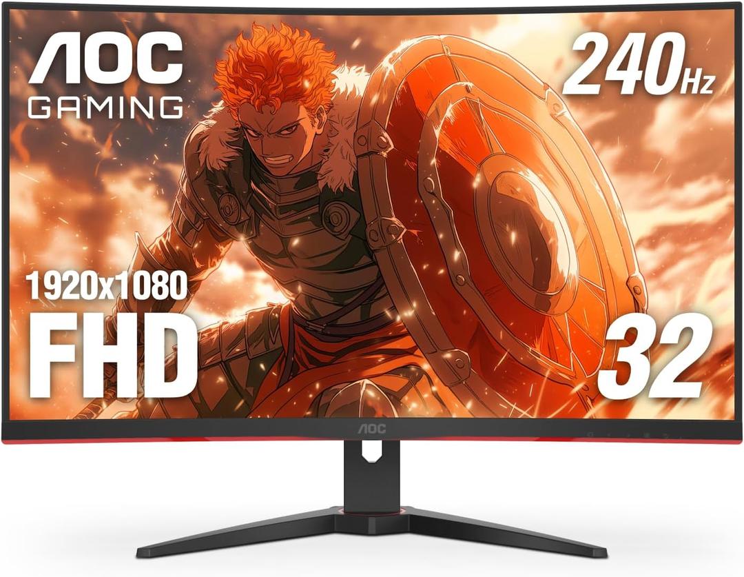 AOC C32G2ZE 32" Curved Frameless Gaming Monitor, Full HD 1920x1080, VA, 0.5ms 240Hz, AMD FreeSync Premium, DP/HDMI/VGA, VESA, 3-3-1 Re-Spawn Program, Xbox PS5 Switch,Black