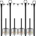 4 Pack String Light Poles for Outside, 10Ft Light Poles for Outdoor String Lights, Adjustable Outdoor String Light Poles with Fork,Metal Fence Post for Patio,Backyard,Deck