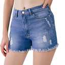 high Waisted Jean Shorts Women Stretchy Womens Jean Shorts, Frayed Hem, Comfy fit,Ripped Denim Shorts, Soft Denim (Blue, L)