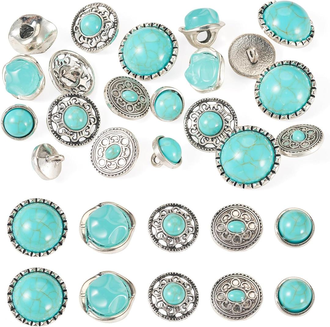 Tibetan Alloy Decorative Rivets Studs Coppery Vintage Leather Buttons Round Faux Turquoise Conchos for Leather Clothes Bag Shoes (Turquoise)